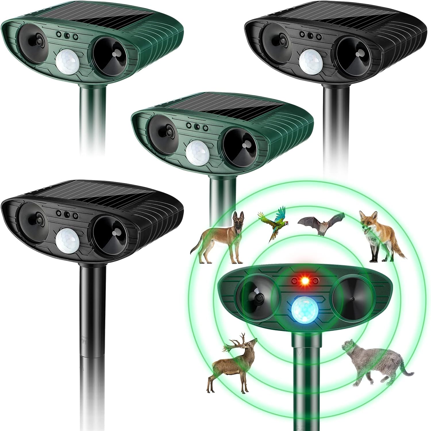 Ultrasonic Animal Repellent Outdoor Solar Powered Repeller Deterrent Waterproof Motion Sensor Animal Deterrent (2, Green)
