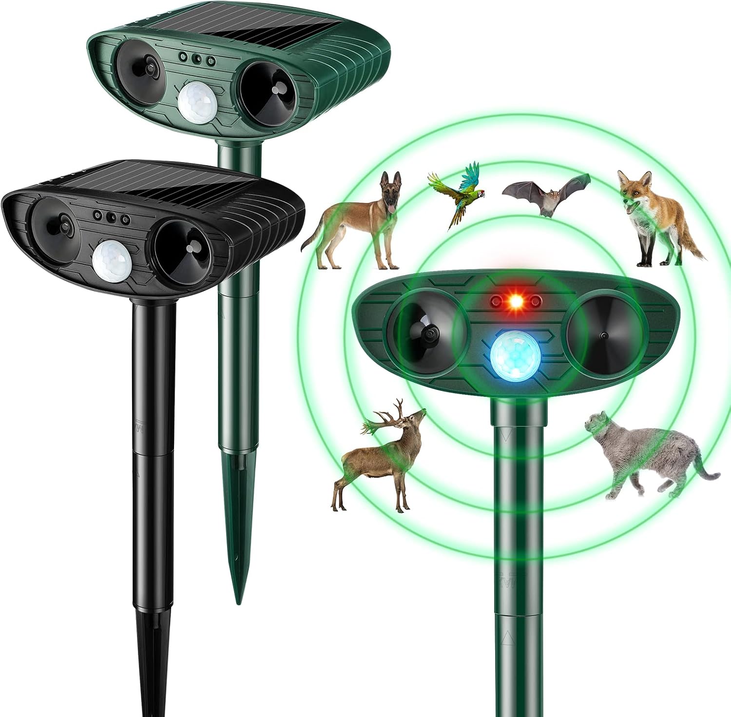 Ultrasonic Animal Repellent Outdoor Solar Powered Repeller Deterrent Waterproof Motion Sensor Animal Deterrent (2, Green)