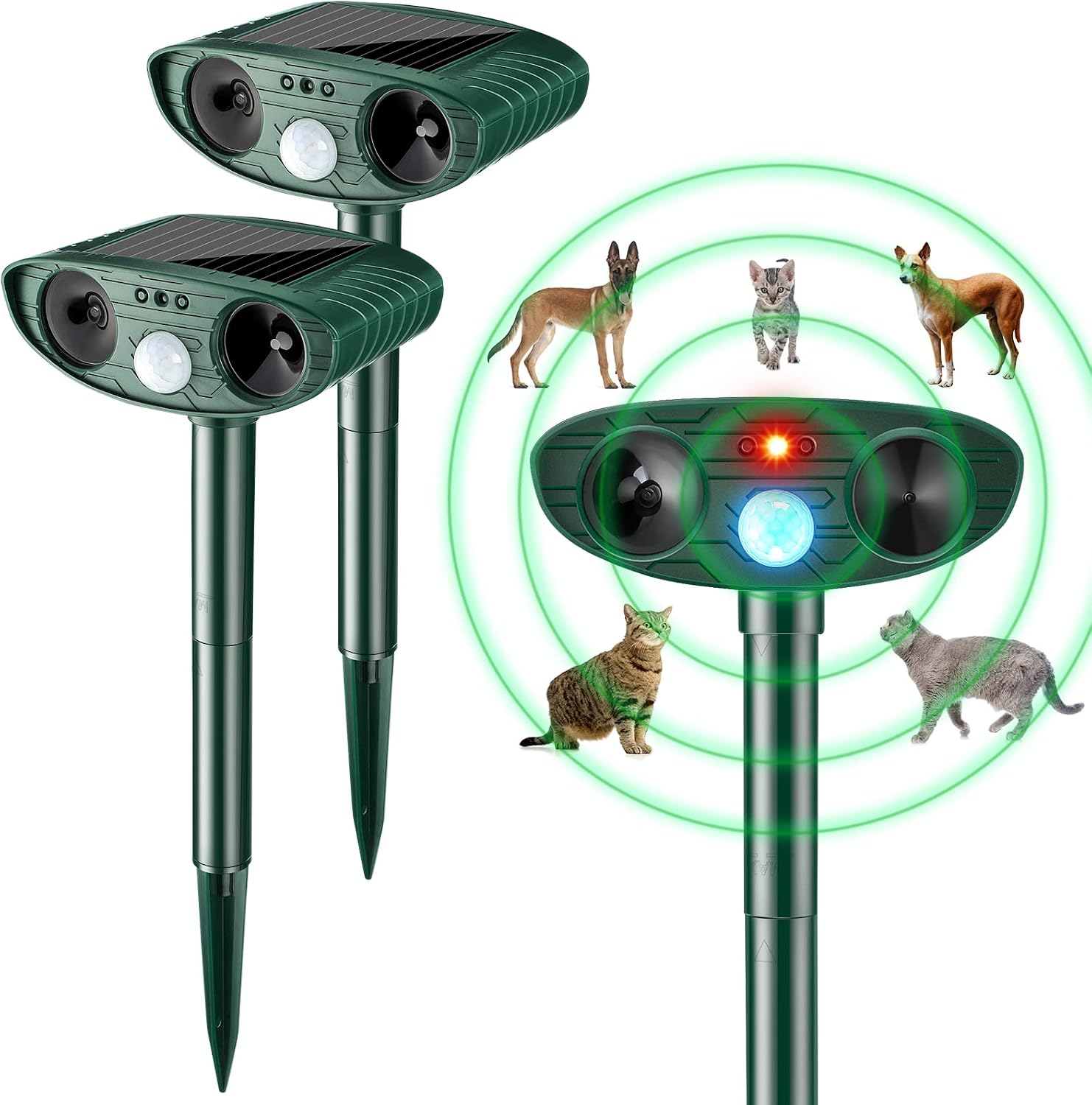Ultrasonic Animal Repellent Outdoor Solar Powered Repeller Deterrent Waterproof Motion Sensor Animal Deterrent (2, Green)