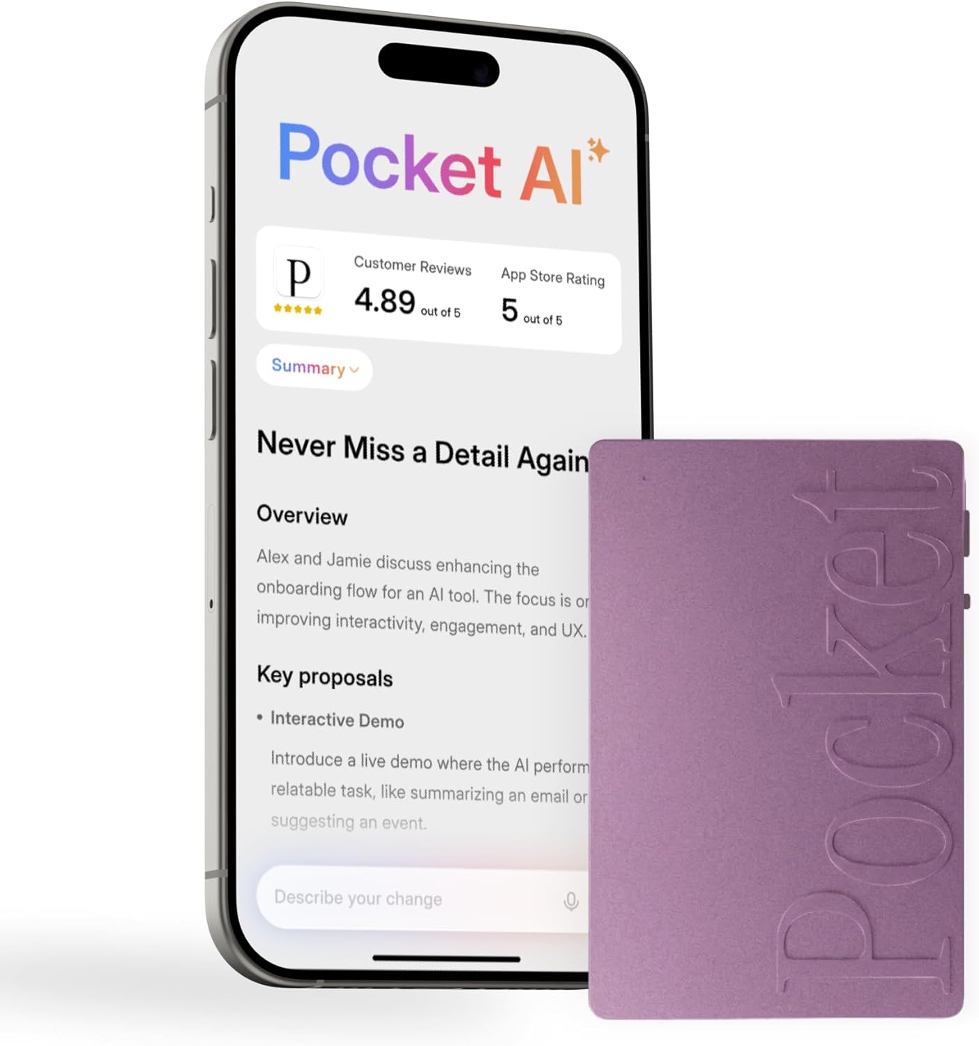 Pocket AI Voice Recorder, Auto Transcription, AI Note Taker, Space Grey | Recording Device, Action Items, Mind Maps, Ask Pocket, 4-Day Battery, MagSafe, iOS & Android