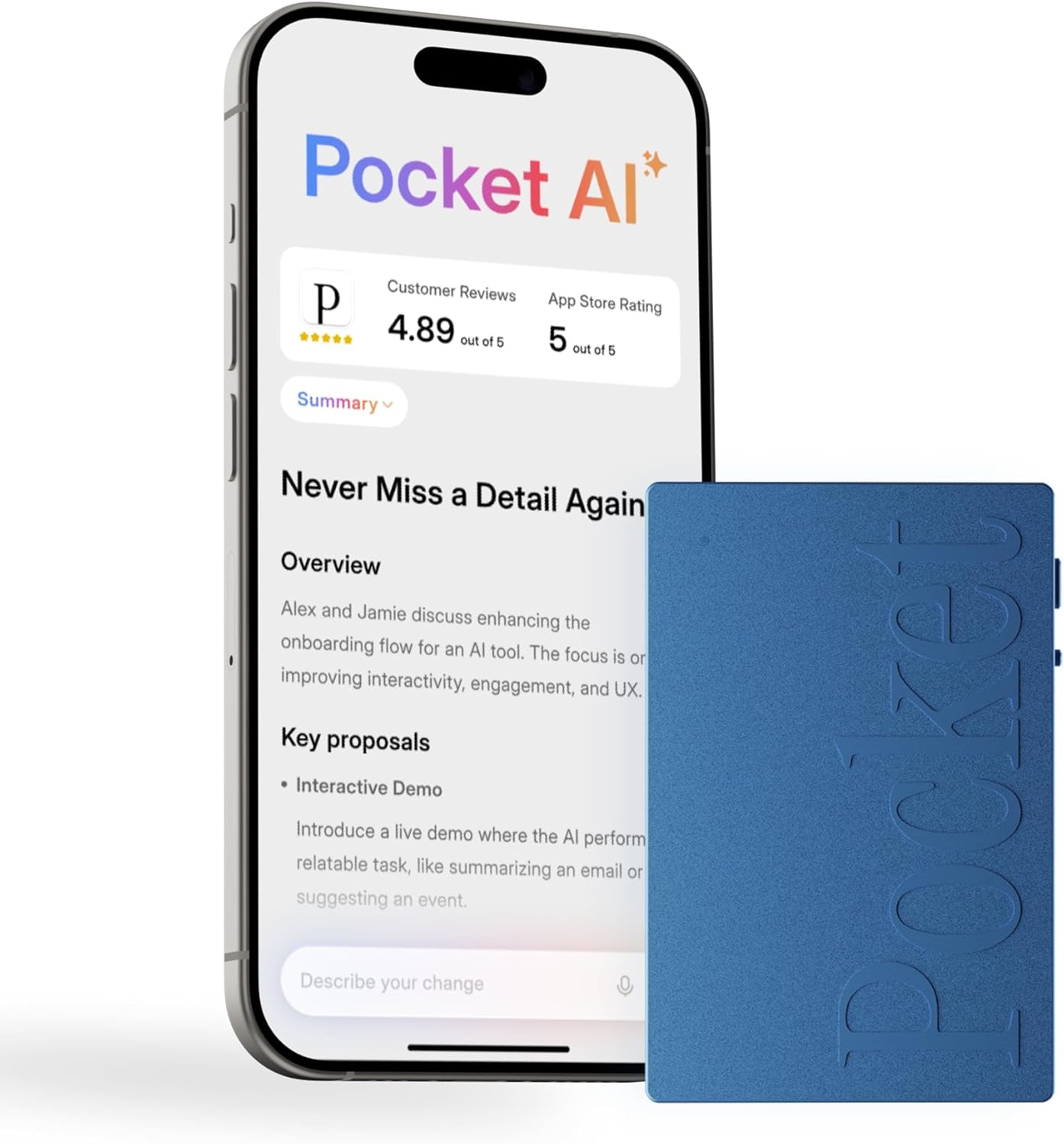 Pocket AI Voice Recorder, Auto Transcription, AI Note Taker, Space Grey | Recording Device, Action Items, Mind Maps, Ask Pocket, 4-Day Battery, MagSafe, iOS & Android