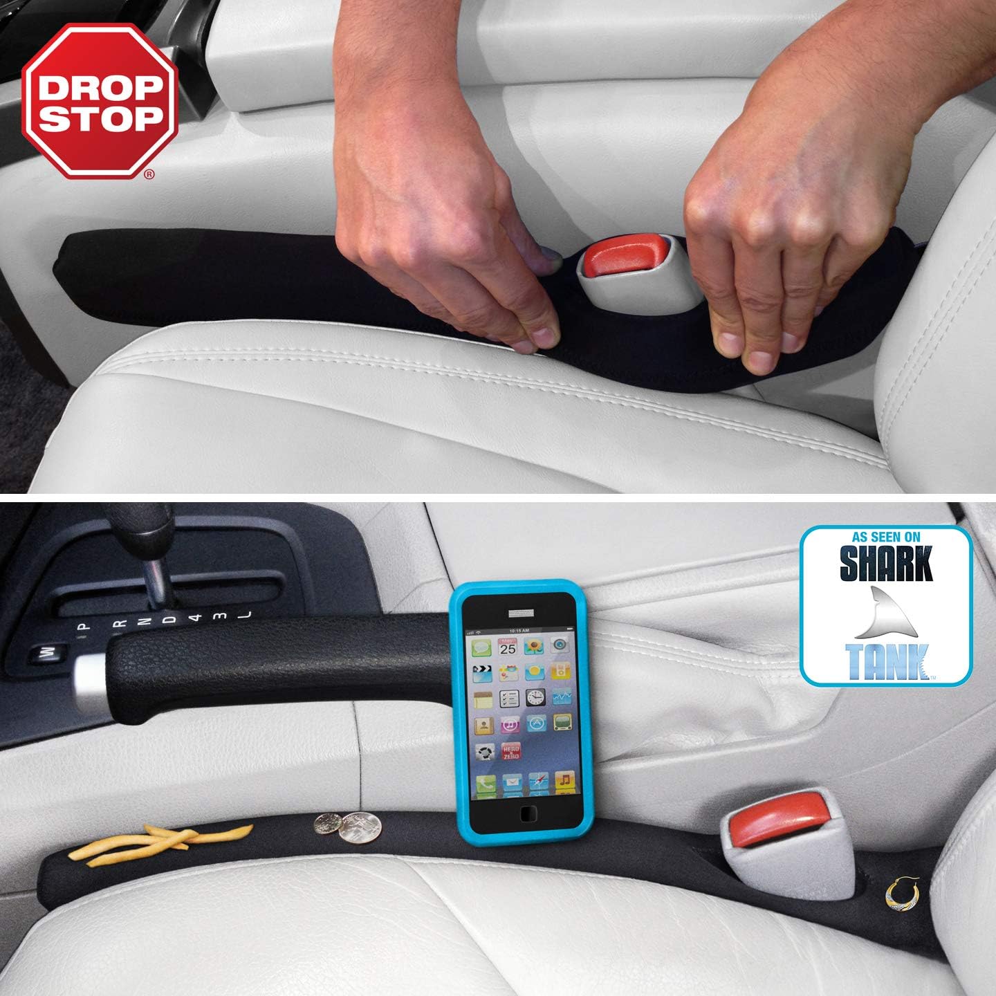 Drop Stop - Original Car Seat Gap Filler (Shark Tank) - Set of 2 + Gifts | Car Accessories for Men & Women, Between Seats Console Organizer, Patented, As Seen On Shark Tank