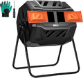 Outdoor Tumbling Composter Dual Rotating Batch Compost Bin, 43 Gallon Black Door