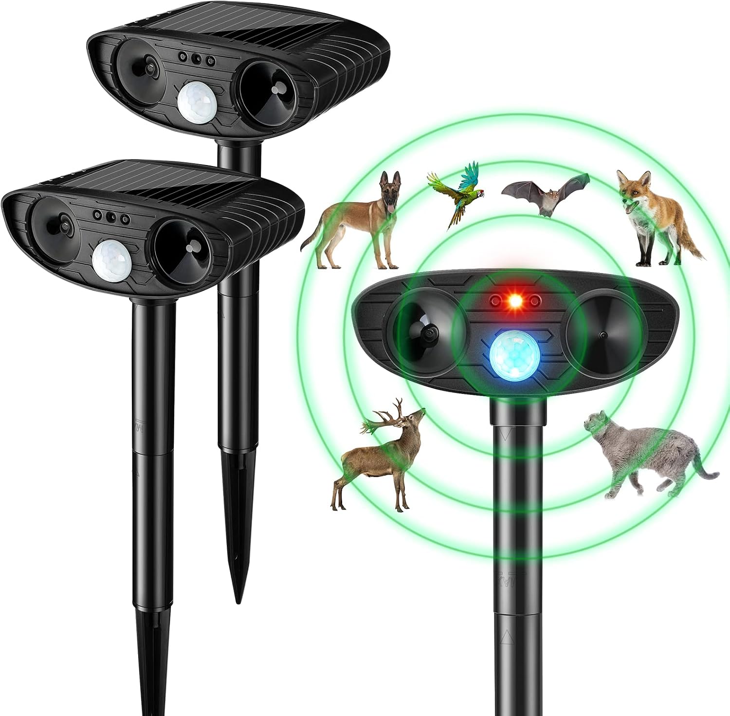 Ultrasonic Animal Repellent Outdoor Solar Powered Repeller Deterrent Waterproof Motion Sensor Animal Deterrent (2, Green)