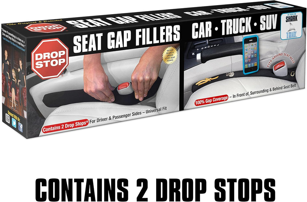 Drop Stop - Original Car Seat Gap Filler (Shark Tank) - Set of 2 + Gifts | Car Accessories for Men & Women, Between Seats Console Organizer, Patented, As Seen On Shark Tank