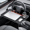 2-in-1 Car Steering Wheel Desk Tray & Car Seat Gap Filler Organizer – Foldable Carbon Fiber Look Table for Laptop, Eating Food, Writing – for Standard Round Steering Wheels