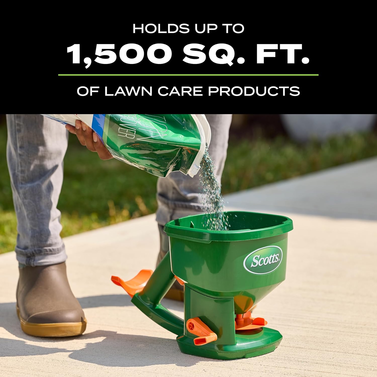 Scotts Whirl Hand-Powered Spreader | For Grass Seed, Lawn Fertilizers, Salt, and Ice Melt, Handheld Spreader Holds up to 1,500 sq. ft. of Product