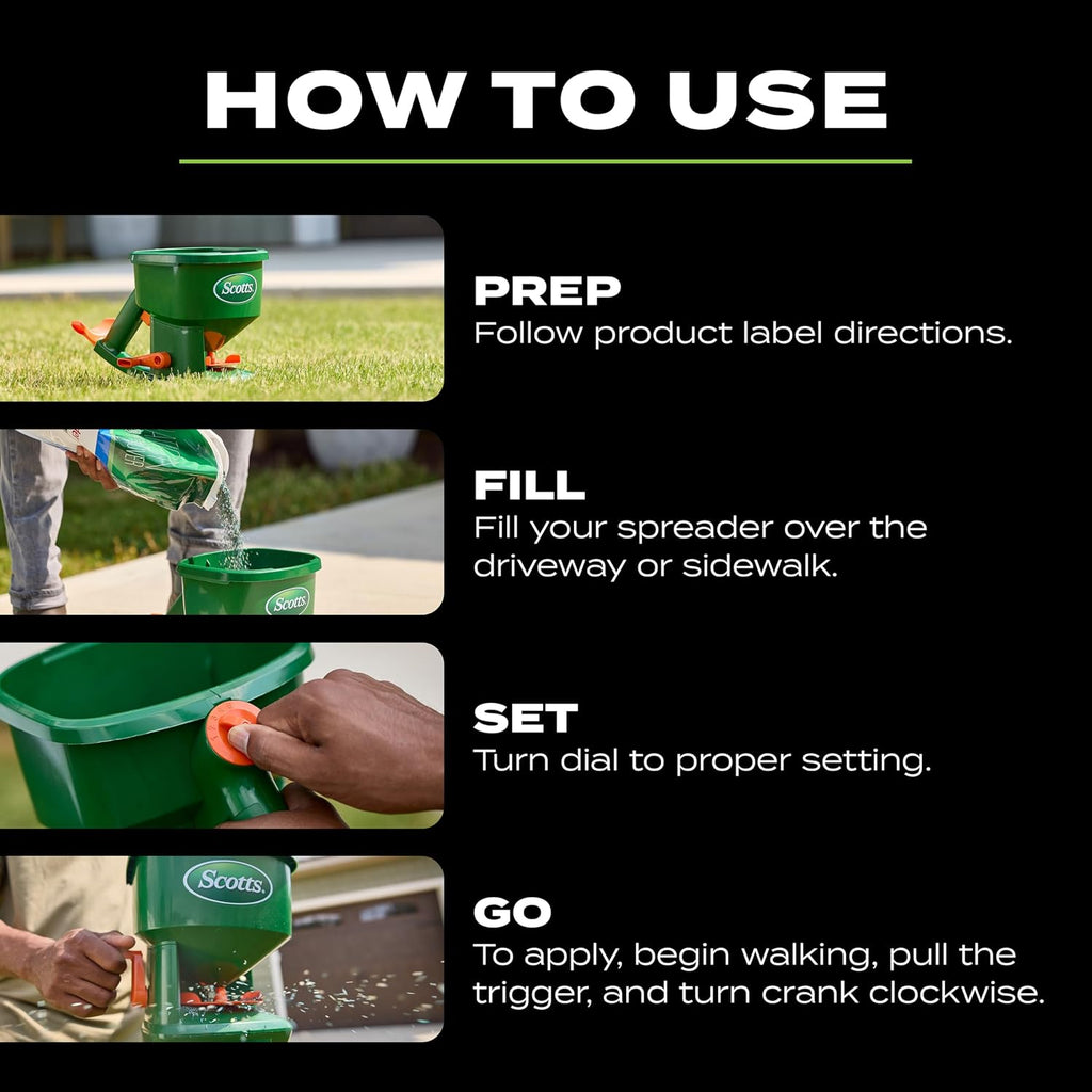 Scotts Whirl Hand-Powered Spreader | For Grass Seed, Lawn Fertilizers, Salt, and Ice Melt, Handheld Spreader Holds up to 1,500 sq. ft. of Product