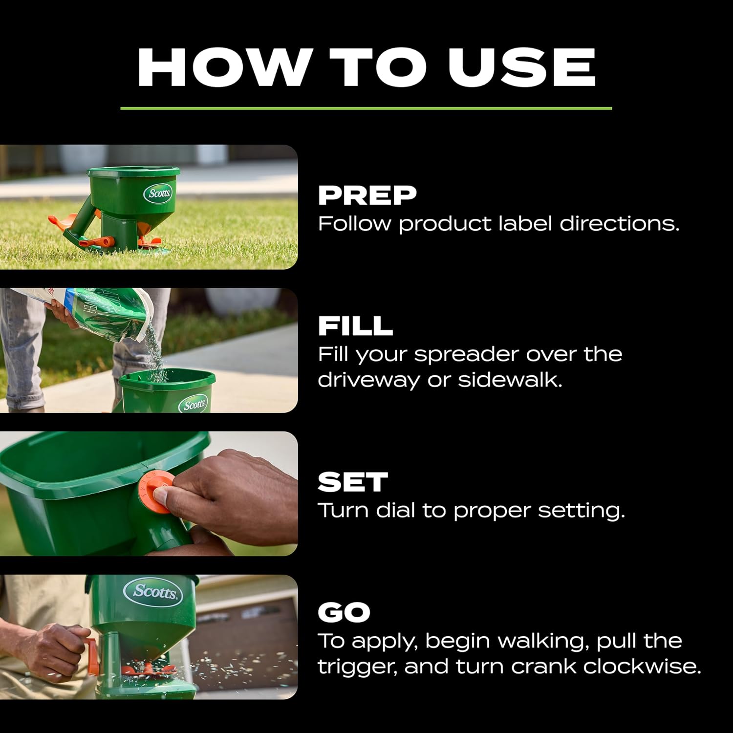 Scotts Whirl Hand-Powered Spreader | For Grass Seed, Lawn Fertilizers, Salt, and Ice Melt, Handheld Spreader Holds up to 1,500 sq. ft. of Product